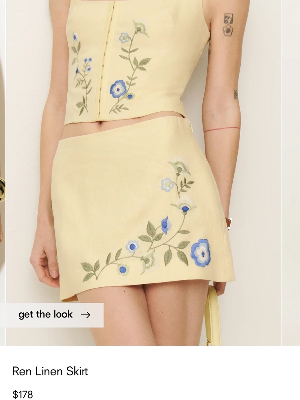 Reformation Juliet Linen Yellow Floral Embroidered Two-Piece Set - Picture 4 of 14